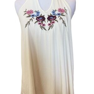 Alya Ivory Tank with Colorful Floral Embroidery